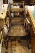 Pair elm Windsor style elbow chairs