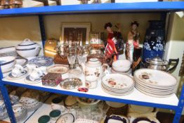 Copper kettle, Denby tablewares, Susie Cooper teaware, Crown Derby plates, costume dolls,