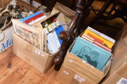 Two boxes with Broons and other annuals, comics,