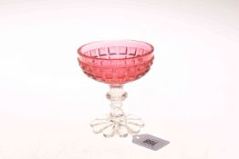 19th Century ruby glass sweet meat dish with petal foot