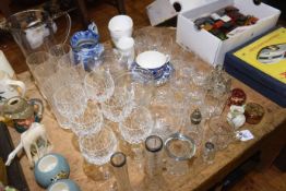 Crystal wine glasses and tumblers, finger bowls, blue and white china, silver mounted pieces,