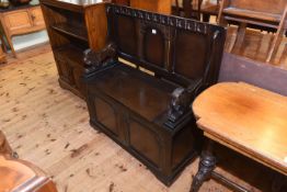Oak monks bench with lion supports