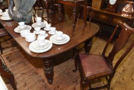Victorian mahogany extending dining table and two leaves together with five Queen Anne style dining