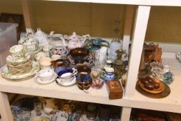 Copper lustre wares, Victorian plates, teaware, twist stem glass, Victorian tea caddy,