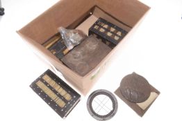 Quill box, medal, coins,