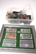Coins, medallions, bank notes (framed),