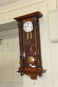 Victorian walnut and ebonised double weight Vienna wall clock