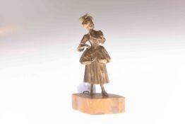 19th Century gilt-bronze figure of a lady in 18th Century dress, on a Sienna marble base,