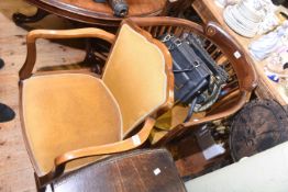 Edwardian inlaid armchair and walnut cabriole leg armchair