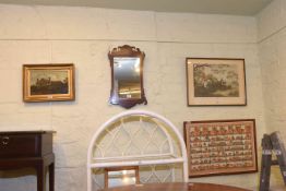 Two antique mirrors, three hunting prints, two oil paintings,