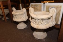Pair two handled pedestal urns