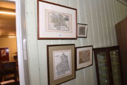 Four antique hand-coloured maps including North Riding of Yorkshire by Kitchin (4)