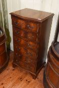 Slim mahogany serpentine front six drawer chest