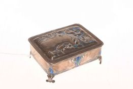 Art Nouveau silver and enamel jewel box, Henry Greaves, Birmingham 1905,