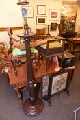 Victorian rectangular mahogany side table, two chairs, piano stool, mahogany standard lamp,