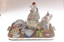 19th Century Staffordshire figures, early English teapot, Plant Lido Lady,