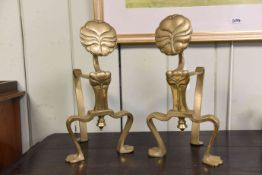 Pair of Arts and Crafts brass andirons