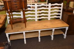 Pine and painted four chair back bench