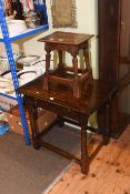 Jointed oak single drawer side table and carved oak stool