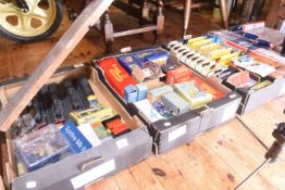 Three boxes of model vehicles, Triang railway items,