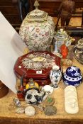 Chinese octagonal box, large decorative vase, Lurpak toast rack, paperweights,