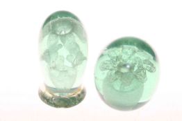 Two Victorian green glass dumps