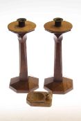 Mouseman ashtray and a pair of oak candlesticks (3)