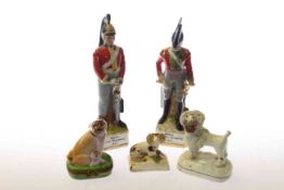 Limoges snuff box, two 19th Century spaniel models,