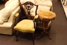 Edwardian mahogany armchair and Victorian walnut sewing table