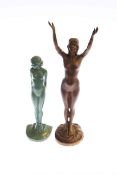 Art Deco bronze of a female nude and a spelter figure (a/f) (2)