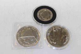 Three Britannia silver proof coins,
