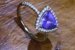 14 carat white gold, tanzanite and diamond ring, with GIE certificate, no.