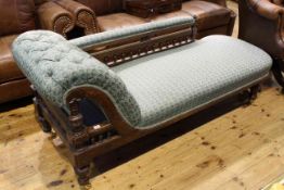 Victorian oak and upholstered chaise longue,