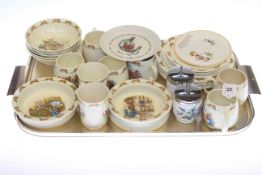 Collection of babies and child's table wares including Shelley Mabel Lucie Attwell plate,