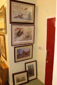 Five pencil signed prints of game birds