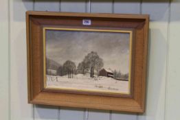 Marion Bradley, Winter in Borrans Field, signed lower right, oil on canvas board,