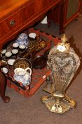 Two gilt mirrors, firescreen, pheasant table piece, Denby Arabesque coffee and teaware,
