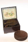 Late 19th Century disc musical box with sixteen discs