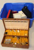 Two Raymond Weil watch boxes, assorted costume jewellery, Stadt binoculars,