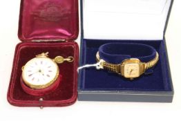 Continental 18 carat gold open-face pocket watch and a Majex wristwatch
