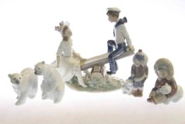 Five Lladro figures including polar bears