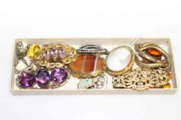 Three-stone amethyst brooch and costume jewellery