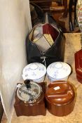 Pair of Herend pots and covers, humidor, silver and ivory backed brushes,