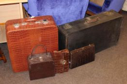 Pukka Luggage snakeskin style suitcase, large case and contents, handbags,