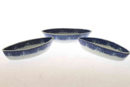 Three 19th Century blue and white pearlware boat-shaped dishes