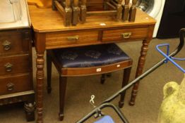 Pitch pine two drawer side table,