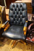 Blue deep buttoned leather high back desk chair