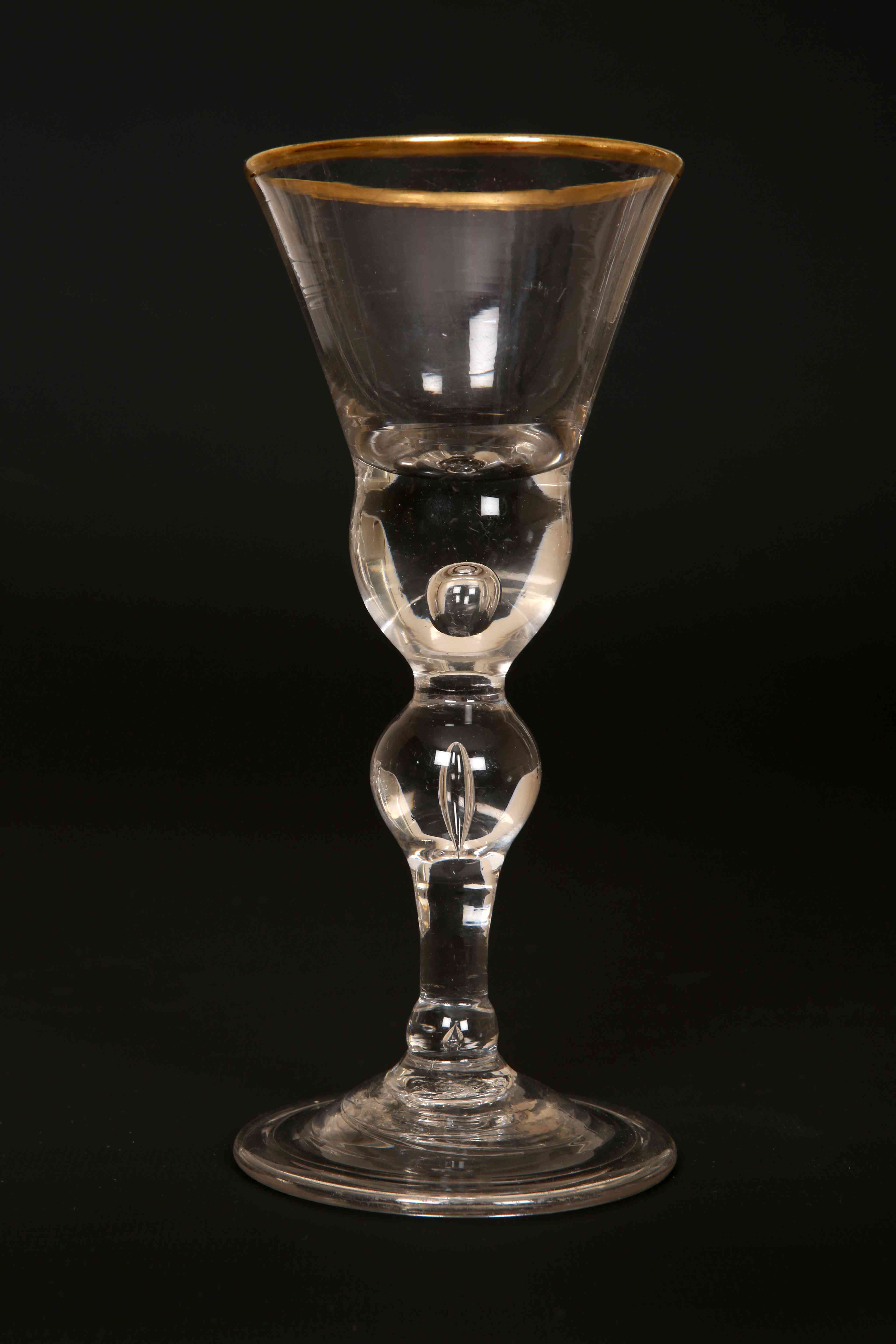 A LARGE 18TH CENTURY FOLDED FOOT WINE GLASS, with ball knop containing a tear drop, - Image 2 of 2