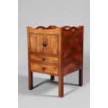 A GOOD GEORGE III MAHOGANY TRAY-TOP NIGHTSTAND, the top with fiddleback mahogany,