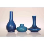 A GROUP OF THREE PILKINGTONS ROYAL LANCASTRIAN MATT BLUE LUSTRE VASES,